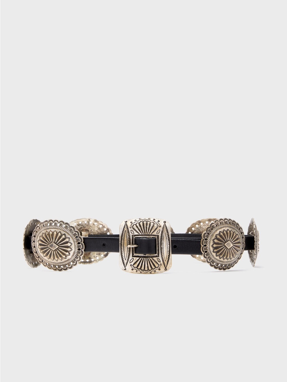 Polo Ralph Lauren Black Leather Belt with Antique Silver Conchos